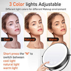 Makeup Mirror with Lights, 20X Magnifying Mirror with Light for Women, 5000 mAh Vanity Mirror with Lights and 3 Colors, 2-Sided Lighted Magnified Mirrors for Delicate Makeup, 9 Inch, Black
