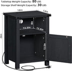 Night Stand, 18 Inch Farmhouse Nightstand with with Charging Station and USB Port, Rustic Couch End Table with Magnetic Door, Wood Bed Side Tables for Bedroom, Home, Black