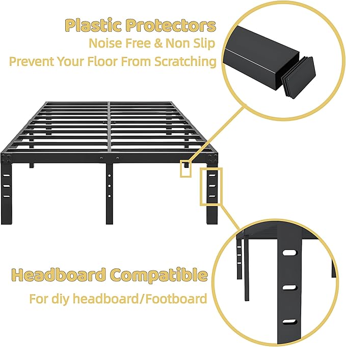 ALDRICH 14 Inch Metal Full Size Bed Frame - Double Black Basic Steel Slats Platform, Easy Assembly Heavy Duty Noise Free Bedframes, No Box Spring Needed