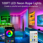100FT (2 Rolls 50FT) Neon Rope Lights,Flexible Led Rope Light Control with App/Remote,Multiple Modes,Music Sync,IP65 Outdoor RGB Led Strip Lights Waterproof
