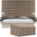 Vänt Upholstered Wall Panels - Queen/Full Size Wall Mounted Headboards - Ribbed Taupe - Set of 4 Panels (Each Individual Panel 30"x11.5")
