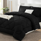 CozyLux Oversized King Comforter Set Black - 7 Pieces Bed in a Bag Comforter Set with Sheets, Luxury Soft Bed Set All Seasons, Bedding Set with Down Alternative Comforter, Sheets, Pillowcases & Shams