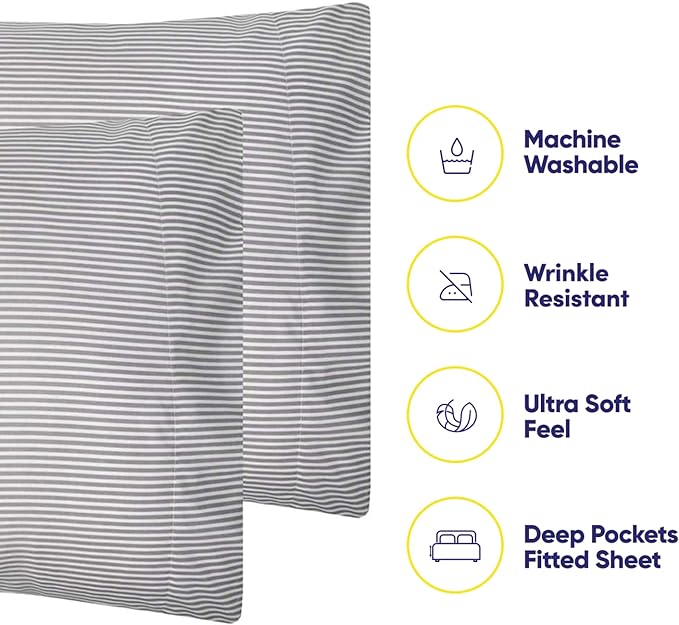 Cal King Size Bed Sheets - 6 Piece 1500 Supreme Deluxe Collection Deep Pocket Ultra Soft California King Sheet Set Bedding - 2 Extra Pillow Cases, California King, Classic Stripe Gray