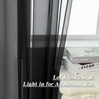 HUTO Black Sheer Curtains 96 Inches Long for Living Room Rod Pocket Voile Window Drapes for Bedroom,2 Panels