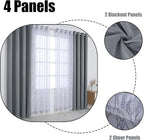 BONZER Mix and Match Curtains - 2 Pieces Branch Print Sheer Curtains and 2 Pieces Blackout Curtains for Bedroom Living Room Grommet Window Drapes, 54x84 Inch/Panel, Light Grey, Set of 4 Panels
