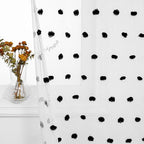 MYSKY HOME Short Pom Pom Sheer Curtains for Bedroom, Kitchen, Bathroom, Nursery, Boys Kids Room - Black, 52" x 54", Rod Pocket, 2 Panels, Halloween Small Window Curtains