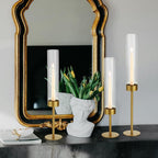 Glass Hurricane Candle Holders Set (6pcs)-Gold Metal Base Taper Candle Stick Holders for Candlesticks Holder Decor, Elegant Dining Table Centerpiece for Wedding, Christmas & Home Decor-Ribbed Glass