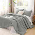 Litanika Comforters Medium Gray Oversized Queen Size, 3 Pieces Lightweight Solid Bedding Set & Collections, All Season Fluffy Bed Set (98x98In Comforter & 2 Pillowcases)
