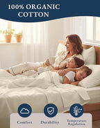 LANE LINEN 100% Organic Cotton California King Sheets Set, 4-Piece Pure Organic Cotton Long Staple Percale Weave Soft Best Bedding Sheets for Bed, Breathable, Fits Mattress Upto 15" Deep - Natural