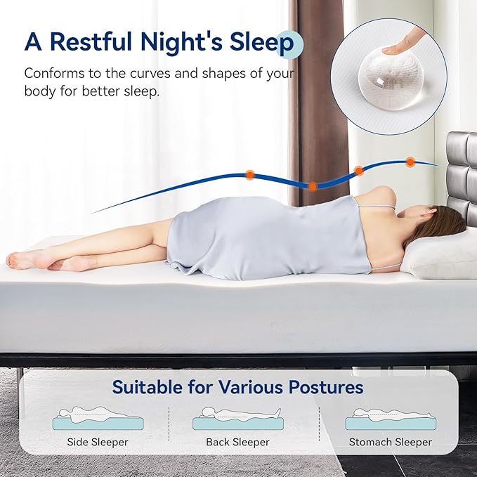 Amazon Basics Memory Foam Mattress, Medium Firm, 10 Inch, Twin, White/Grey