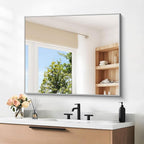 30" x 36"Bathroom Mirror, Silver Rectangle Corner Wall Mirror with Metal Frame, Decorative Rectangular Vanity Mirror for Bedroom Bathroom Living Room Entryway (Horizontal/Vertical)