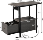 LIDYUK End Table with Charging Station, Narrow Side Table with Drawer and USB Ports & Power Outlets, Nightstand Bedside Tables for Small Spaces, Bedroom, Living Room, Dark Grey