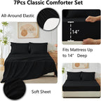 CozyLux California King Comforter Set Black - Cal King Bed in a Bag 7 Pieces, Luxury Soft Bed Set for All Seasons, Bedding Set with Down Alternative Comforter, Sheets, Pillowcases & Shams