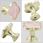 6 Pcs Four-Leaf Drawer Pulls Knobs, Gold Dresser Cabinet Knobs Pulls for Kitchen Cabinet Cupboard Door Furniture Decorative, Pink