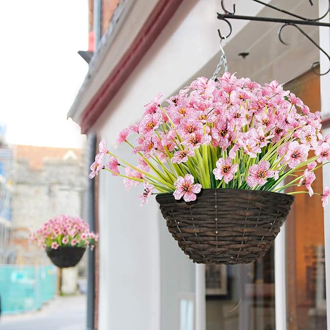 30 Bundles Artificial Flowers Outdoor UV Resistant Fake Flowers No Fade Faux Plastic Plants Garden Porch Window Box Decorating(Pink)