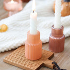 Pink Candlestick Holders 12PCS Ribbed Glass Taper Candle Holders Set for Tealight Candlestick Candles, Table Centerpieces for Weddings Christmas Home Decor Indoor and Outdoor
