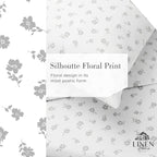 Linen Home 100% Cotton Printed Percale Sheets Queen Size, Deep Pocket, 4 Pieces Set - 1 Flat, 1 Deep Pocket Fitted Sheet and 2 Pillowcases, Crisp Cool and Strong Bed Linen, Grey Silhouette Floral