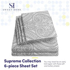 King Size Bed Sheets - 6 Piece 1500 Supreme Collection Fine Brushed Microfiber Deep Pocket King Sheet Set Bedding - 2 Extra Pillow Cases, Great Value, King, Paisley Gray