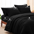 CozyLux Oversized King Comforter Set Black Seersucker 7 Pieces 120x98 Bed in a Bag Comforter Set with Sheets, Luxury Soft Bedding Sets with Down Alternative Comforter, Sheets, Pillowcases & Shams