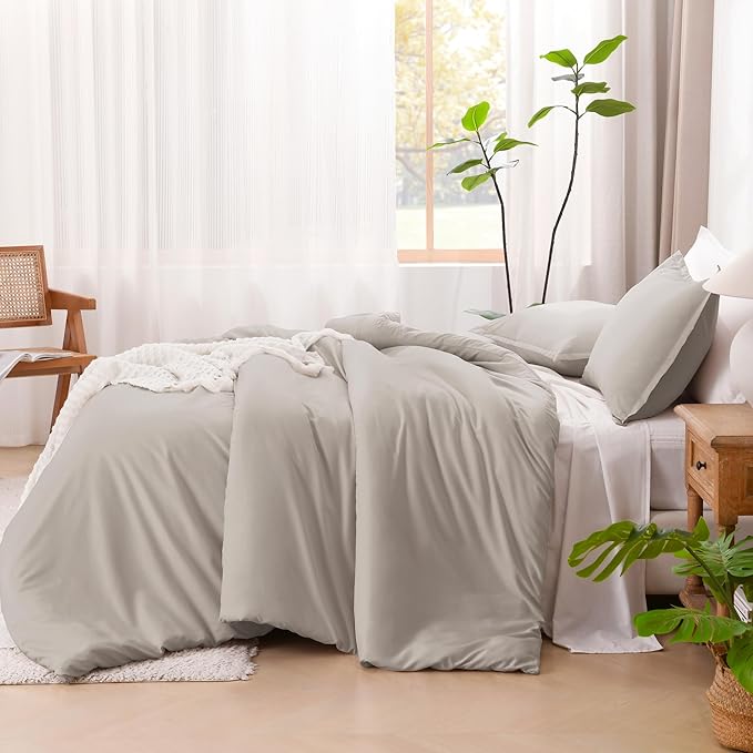Litanika Comforters Linen Oversized Queen Size, 3 Pieces Lightweight Solid Bedding Comforter Set, All Season Fluffy Bed Set (98x98In Comforter & 2 Pillowcases)