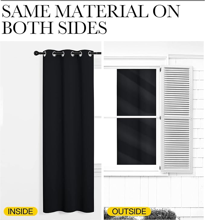 NICETOWN Blackout Curtains Panels for Living Room, 2 Panels, 66 x 80 Inch, Black, 3 Pass Microfiber Noise Reducing Thermal Insulated Solid Ring Top Blackout Window Drapes