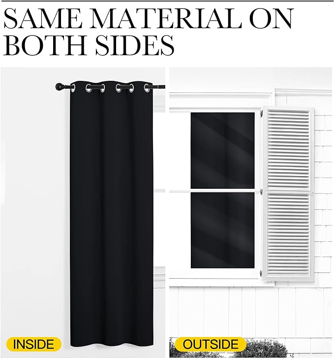 NICETOWN Living Room Blackout Curtains and Drapes, Black Solid Thermal Insulated Grommet Blackout Drapery Panels for Window (2 Panels, 34 inches Wide by 63 inches Long, Black)