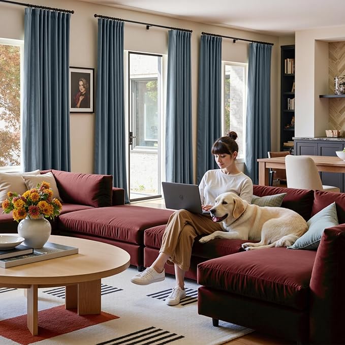 Lazzzy Velvet Blackout Curtains Thermal Insulated Room Window Drapes Super Soft Luxury Curtains for Living Room Bedroom Rod Pocket 2 Panels, Dark Slate, 52" W x 84" L