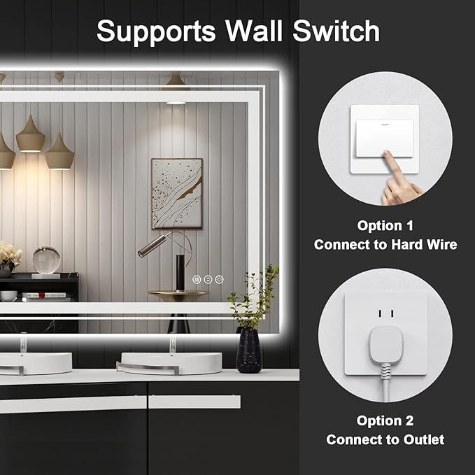 LED Bathroom Mirror, 40"x24" with Front and Backlit, Anti-Fog, Bathroom Vanity Mirror for Wall, Memory Function, Stepless Dimmable, Tempered Glass (Horizontal/Vertical)