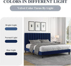 Allewie King Platform Bed Frame/Velvet Upholstered Bed Frame with Vertical Channel Tufted Headboard/Strong Wooden Slats/Mattress Foundation/Box Spring Optional/Easy Assembly/Navy Blue
