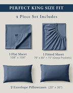 LANE LINEN 100% Organic Cotton Sheets for King Size Bed - Soft Percale Sheets, Breathable Luxury Hotel Style Machine Washable Fully Elasticized Mercerized 15" Deep Pocket King Sheet Set- Estate Blue