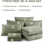 Monbix Oversized Queen Comforter Set - 7 Pieces Cationic Dyeing Sage Green Bed in a Bag Bedding Sets with Comforter, Sheets, Pillowcases & Shams, Reversible Bedding Comforters Sets