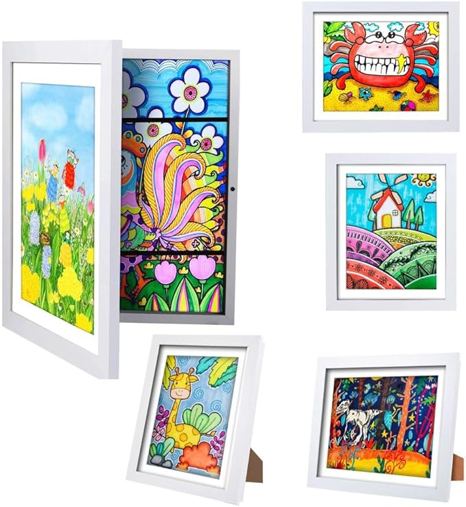 Kids Art Frames,10x12.5 Front Opening Kids Artwork Frames Changeable, Displays 8.5x11 or 9x12 With Mat, Holds 50 Pcs, for 3D Picture,A4 Artwork,Crafts, Childrens Drawing,Art Projects Storage(Wood)