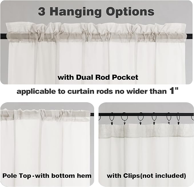 Chyhomenyc Sheer Curtains 72 Inch Length 2 Panels, Short Window Curtain Drapes Semi Transparent Voile Rod Pocket Curtains for Dining Bedroom Nursery Living Room, 42W x 72L inch, Ivory