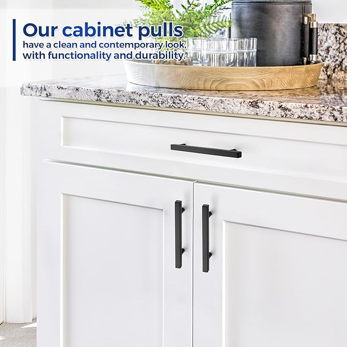 JOY DECOR 45 Pack 3-3/4 Inch Matte Black Square Cabinet Handles Stainless Steel Cabinet Hardware Pulls for Kitchen and Drawers with 6 Inch Overall Length