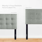Modway Emily Tufted Button Linen Fabric Upholstered Full Headboard in Gray