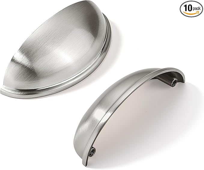 khtumeware 10 Pack 3-1/2" Drawer Pulls Brushed Satin Nickel Cabinet Cup Pulls Kitchen Hardware Cabinet Handles Drawer Handles Knobs 3.5 inch Hole Center