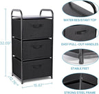 MAX Houser Dresser Storage with 3 Easy Pull Fabric Drawers, Fabric Dresser Tower,Vertical Storage Unit for Bedroom,Chest of Drawers with Metal Frame, Wooden Tabletop, for Living Room, Closet (Black)