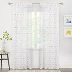 MYSKY HOME Curtains for Living Room 84 Inch Long Rainbow Pom Pom Curtains for Bedroom Sheer Curtains for Nursery Windows Rod Pocket Privacy Drapes Dining Room 38" x 84" 2 Panels