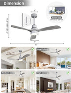 Sofucor Low Profile Ceiling Fan with Lights Remote Control 52 Inch Flush Mount Ceiling Fan Modern Wood Blade Fan for Bedroom Living Room Indoor Outdoor Farmhouse Patio, Noiseless DC Motor