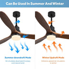 Sofucor Ceiling Fan with Lights, 60 Inch Low Profile Flush Mount Mordern Wood Ceiling Fan with Remote for Indoor Farmhouse Bedroom Living Room Outdoor Patio Porch, Reversible DC Motor, Noiseless