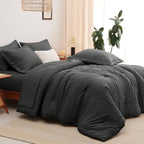 CozyLux Oversized King Comforter Set Dark Grey Seersucker 7 Pieces 120x98 Bed in a Bag Comforter Set with Sheets, Luxury Soft Bedding Sets with Down Alternative Comforter, Sheets, Pillowcases & Shams