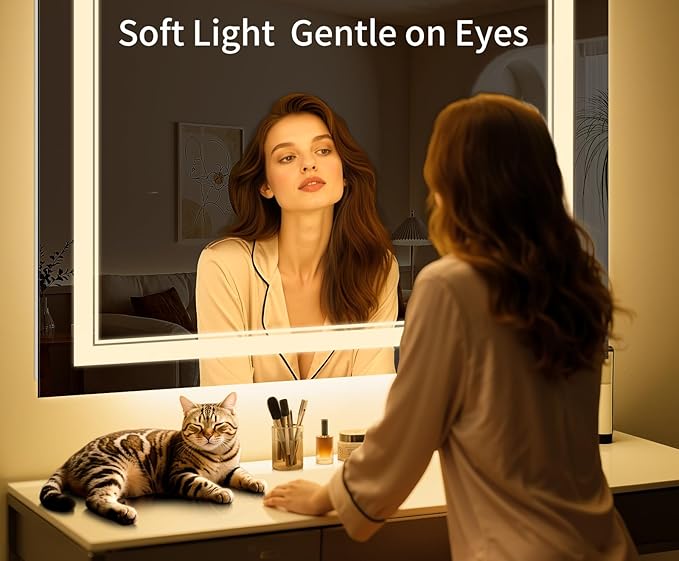 40"x36" LED Bathroom Mirror with Anti-Fog, Stepless Dimmable Lights, 3 Color Modes, Shatter-Proof Tempered Glass, Memory Function & Waterproof Design