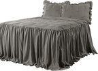 Lush Decor Ravello Pintuck Ruffle Skirt Bedspread Set - Luxe 3 Piece Ruffled Bedding Set - Traditional Glam & Farmhouse Inspired Bedroom Decor - King, Dark Gray