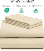 LuxClub 4 PC Full Size Sheet Set Deep Pockets Wrinkle Free Cooling Sheets Machine Washable Hotel Bedding Silky Soft - Cream Full