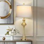 28.75" Gold Table Lamps Modern 3-Way Touch Control Dimmable Bedside Lamp with USB A+C Ports & AC Outlets for Living Room Bedroom Nightstand Lamp (Bulb Included)