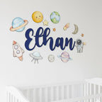 Custom Nursery Name Sign with Themed Decor Kit | Personalized Wooden Wall Art for Baby, Kids Room | Space, Jungle, Circus, Under the Sea, Woodland, Rainbow (30", Space)