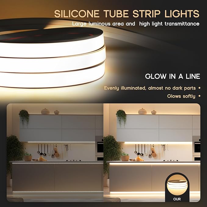 LED Strip Lights Yellow 32.8ft 110-120V Neon Rope Lights,Flexible Silicone Outdoor Waterproof Neon Strip Lights for Bedroom,Mirror,Kitchen Cabinet, Living Room,Halloween Decor