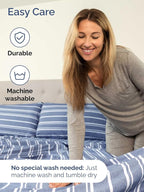 Extra Deep Queen Sheet Set - 6 Piece Breathable and Cooling Sheets - Hotel Luxury Bed Sheets Set - Easy Fit - Soft, Wrinkle Free and Comfy Sheets Set - Blue Striped Sheet Set with Extra Deep Pockets