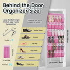 Over the Door Shoe Organizer with 30 Breathable Mesh Pockets - Large Capacity Closet Storage for Men & Women, Hanging Shoe Rack Organizer -Pink