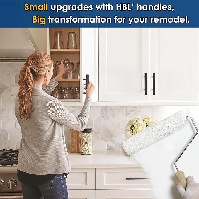 HBL' 5 Pack | 3 Inch Center to Center Matte Black Cabinet Pulls Kitchen Cabinet Handles,Made of Stainless Steel,Ideal for Cabinet,Drawer,Cupboard and Wardrobe.